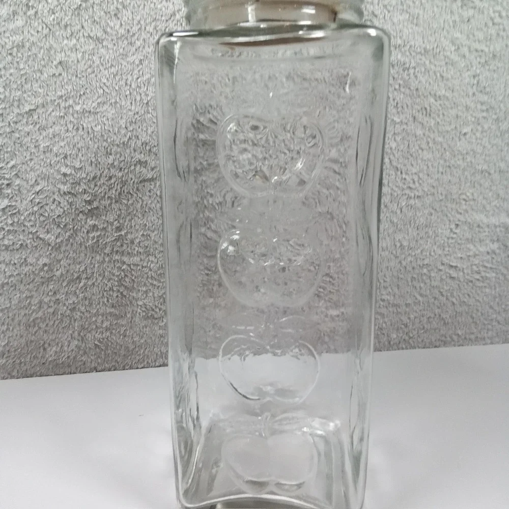 Vintage Tall Square Glass Apple Canister Embossed Fruit Jar Ceramic Lid 12.5in‎